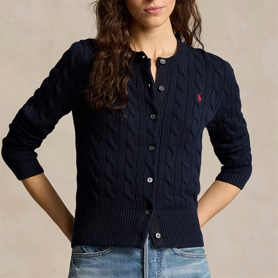 Polo Ralph Lauren Cable-Knit Cotton Crewneck Cardigan, Hunter Navy